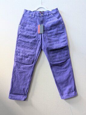NWT PLEASURES IMPACT DOUBLE KNEE PANTS JEANS DENIM PURPLE MENS 30